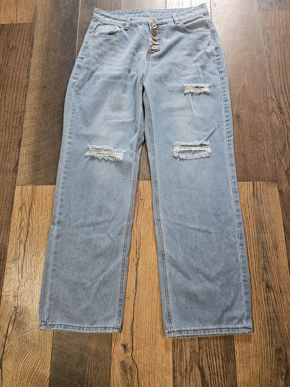 Light Blue Distressed  Straight-Leg Jeans